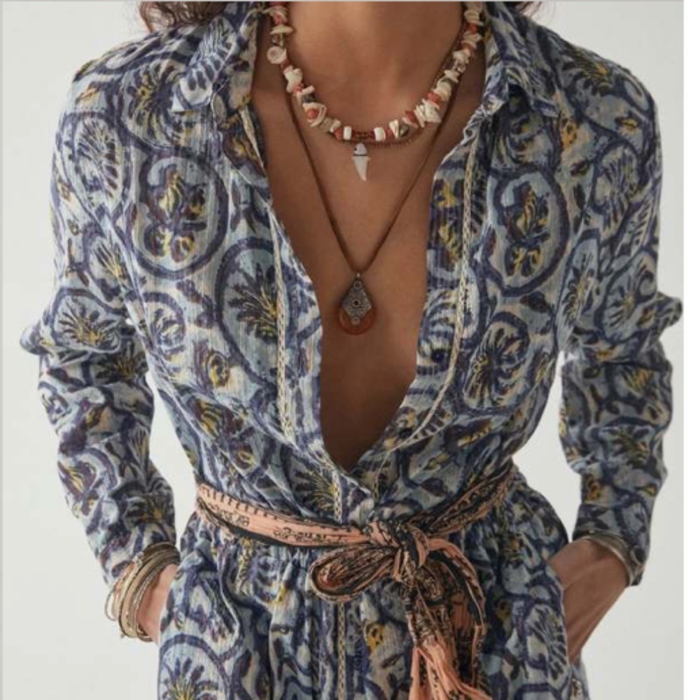 Maison Hotel Roberta Dress Vintage Blue and Ivory  Size XL - Picture 3 of 11